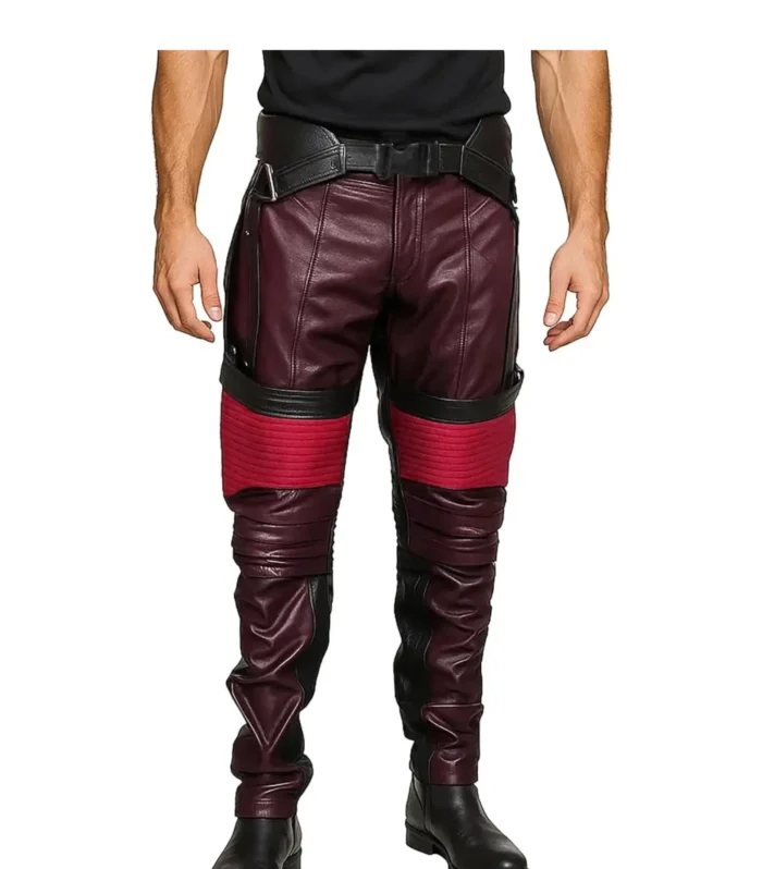 Mens Galaxy Superhero Distressed Biker Cosplay Costume Leather Trouser